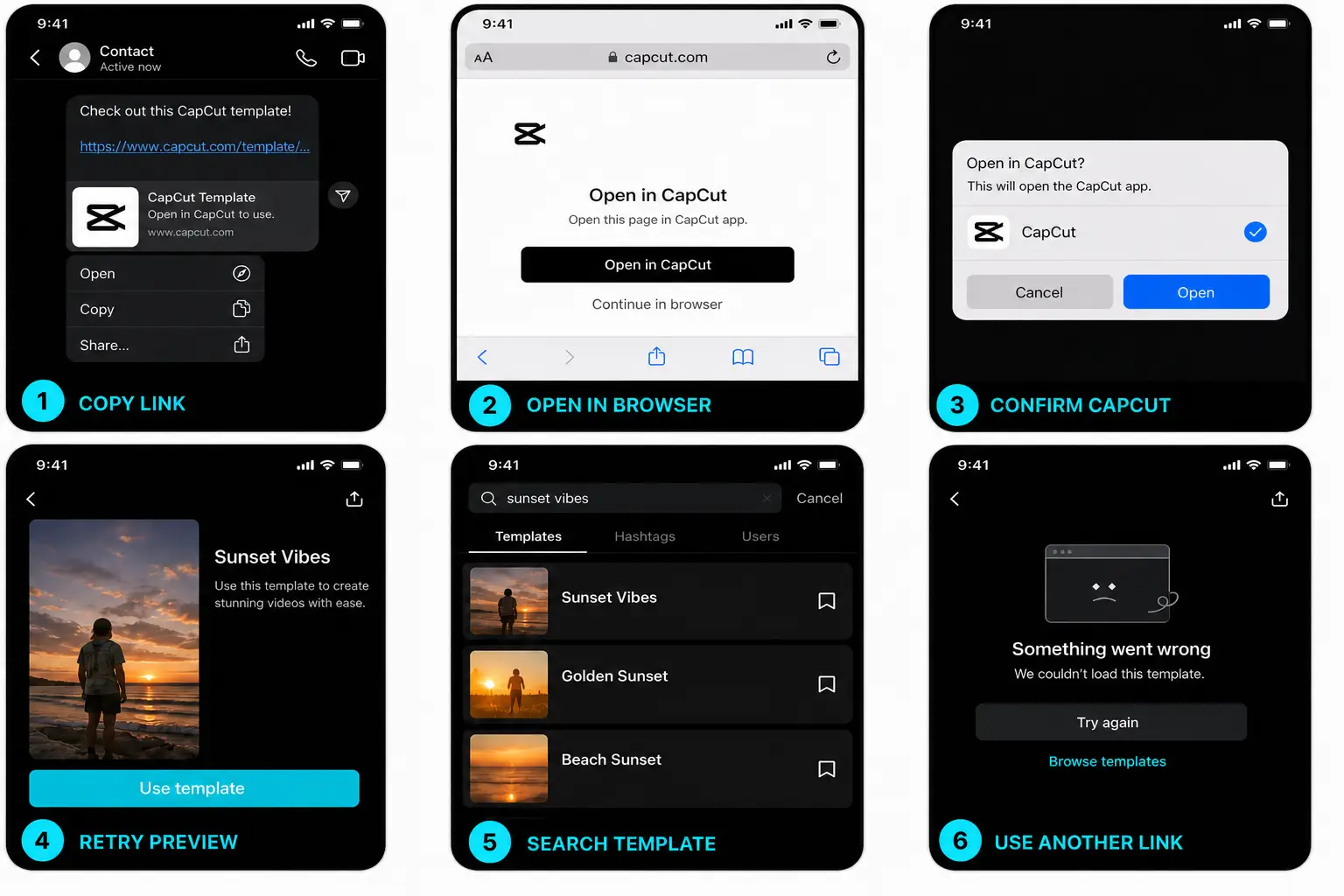 CapCut template link troubleshooting from browser handoff to retry and search