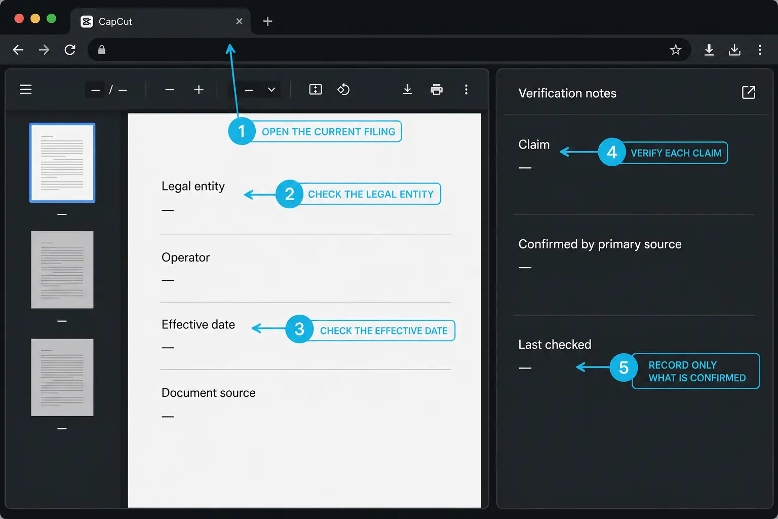 CapCut legal claim verification in a current filing and primary source notes
