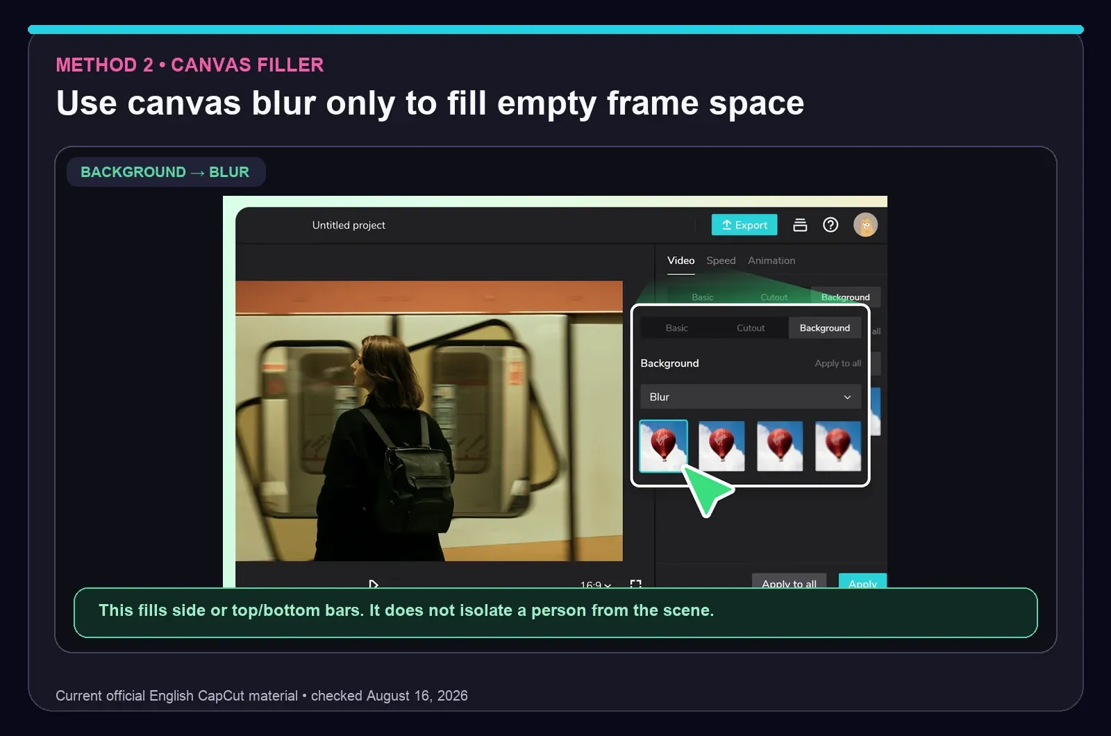 Current CapCut Web Background Blur control for filling unused canvas space
