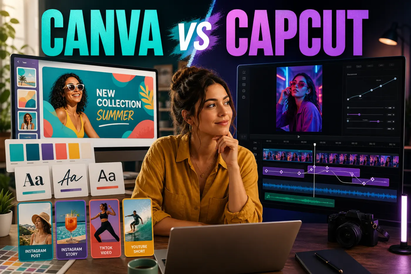 Canva branded campaign workflow compared with CapCut timeline video editing