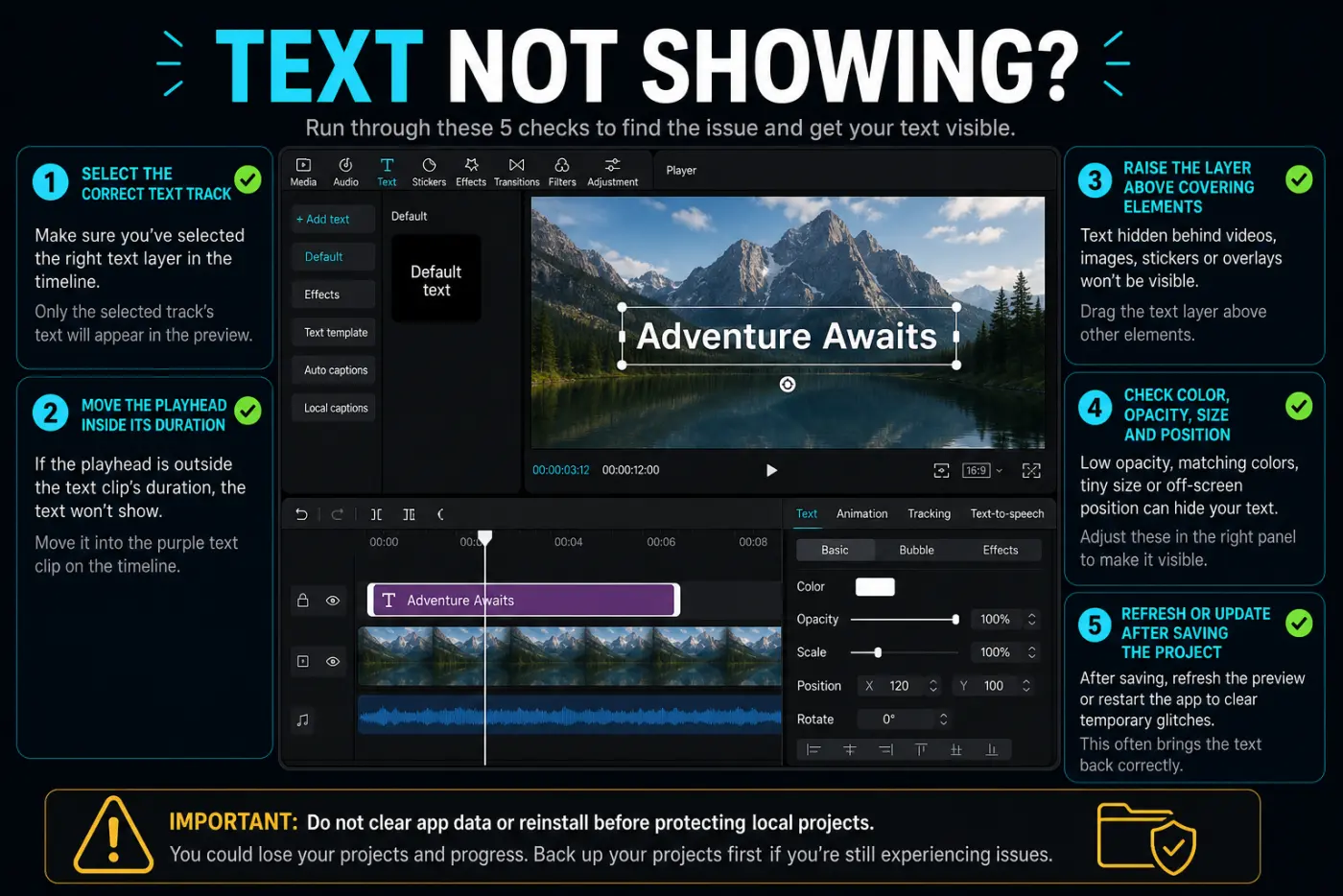 Five checks when text does not appear in the CapCut preview or export