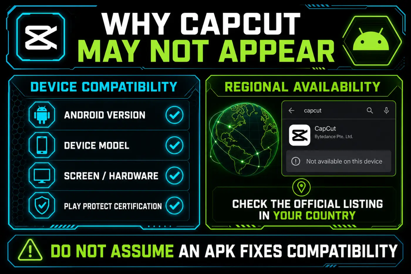 CapCut Android device compatibility and regional availability checks
