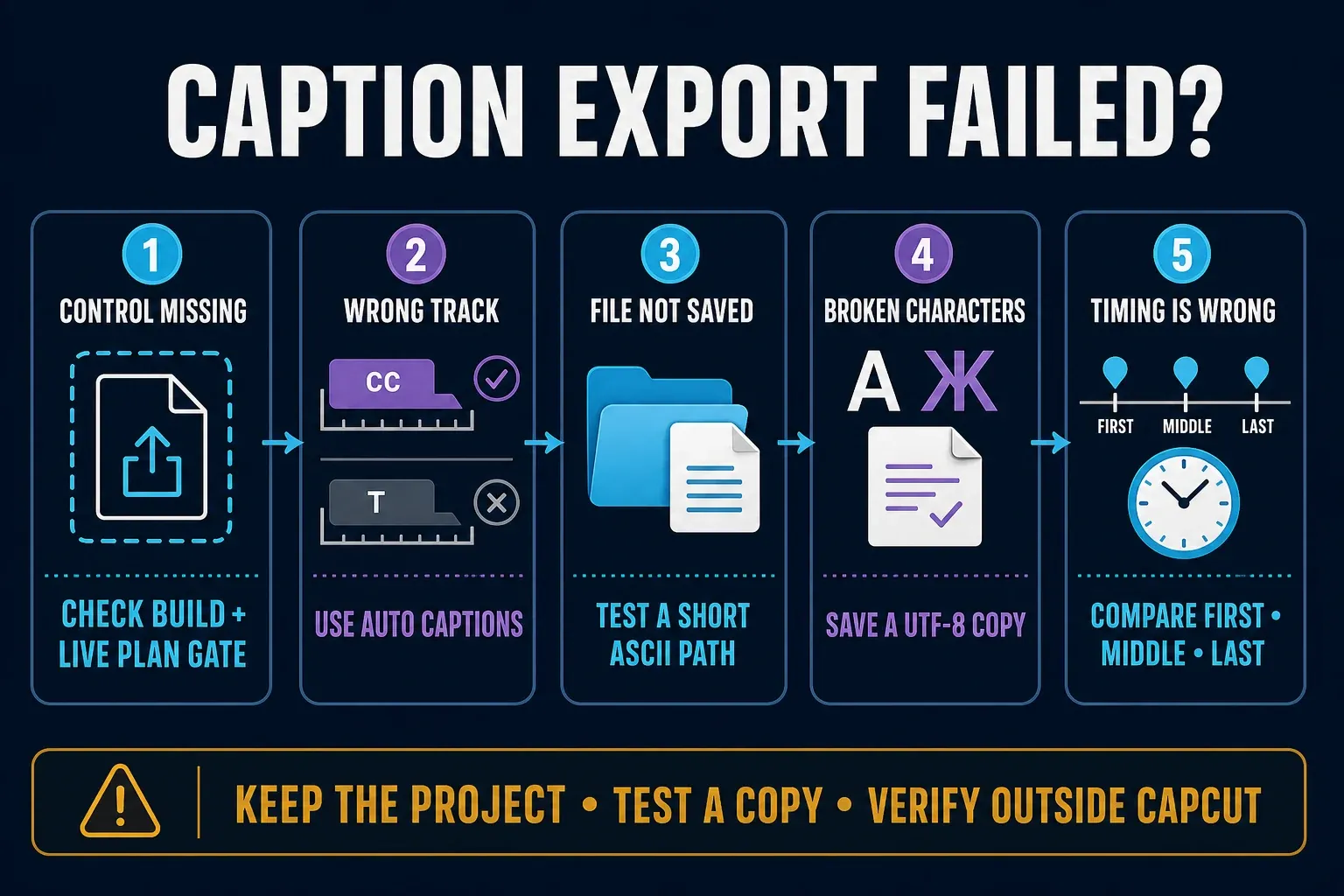 Decision map for a missing or failed CapCut caption export