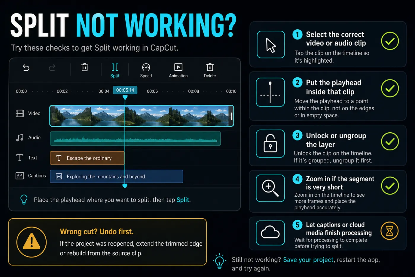 Five checks when the CapCut Split tool does not work on a selected clip