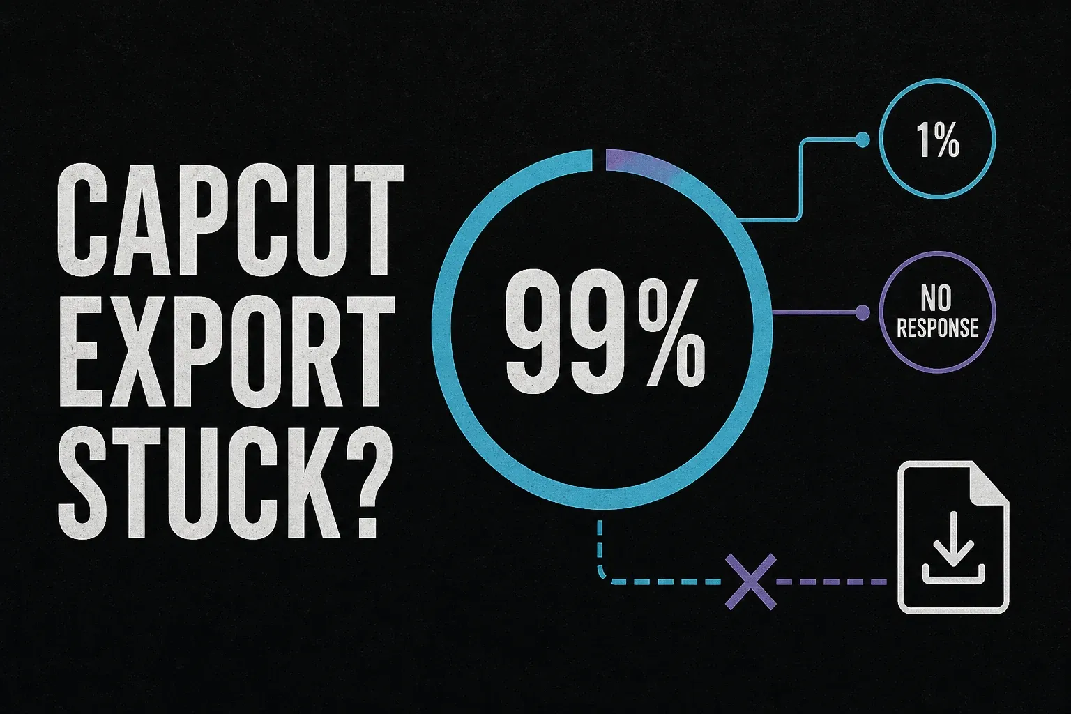 CapCut export stuck at 99 percent with 1 percent and no-response failure branches
