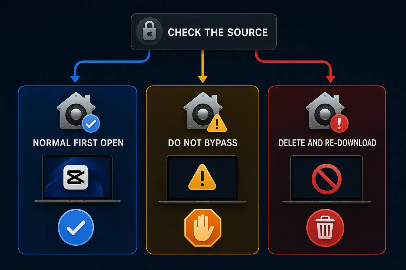 macOS security decision guide for opening or rejecting a CapCut installer