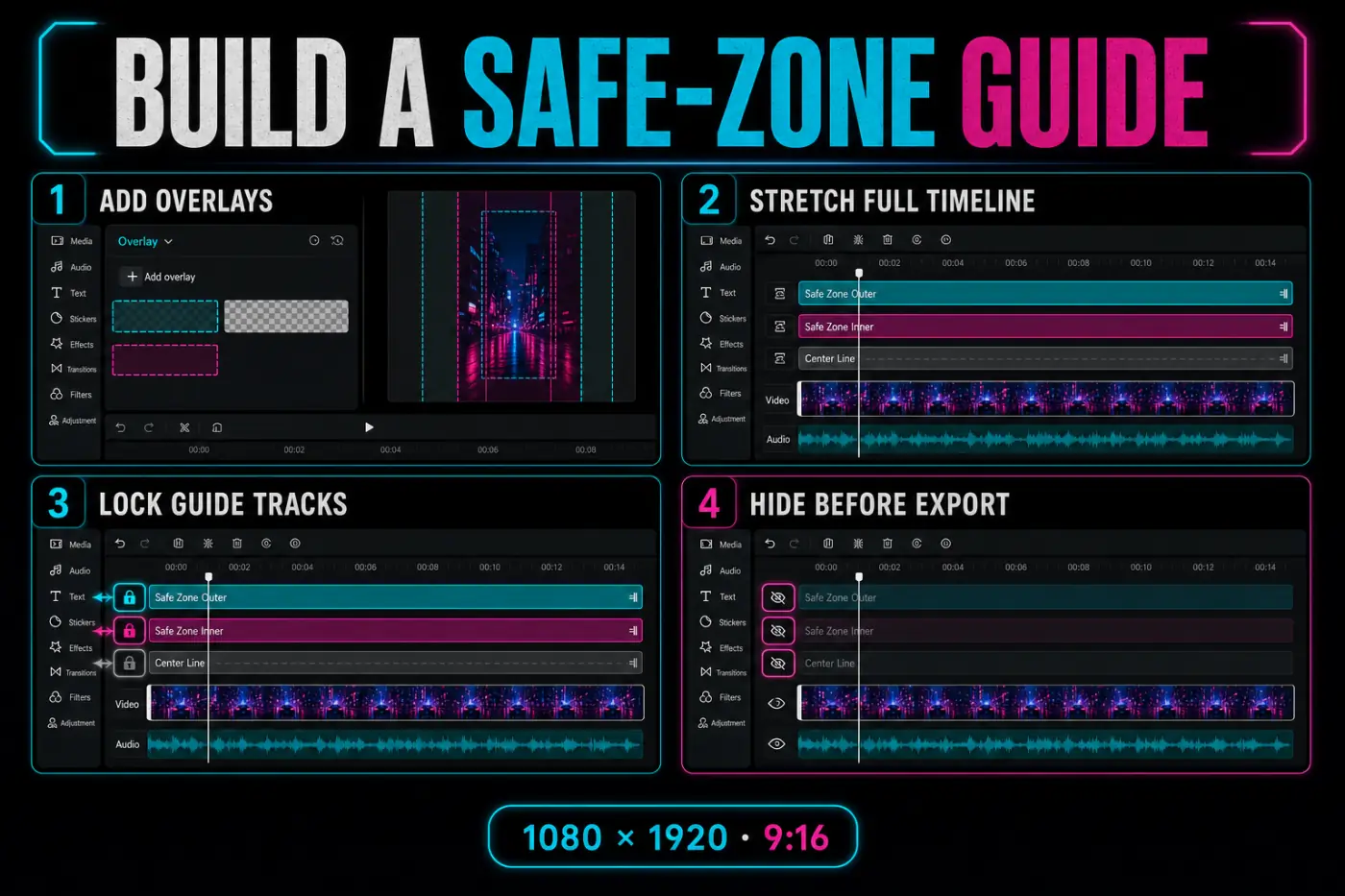 Building and hiding a reusable TikTok safe-zone guide in CapCut