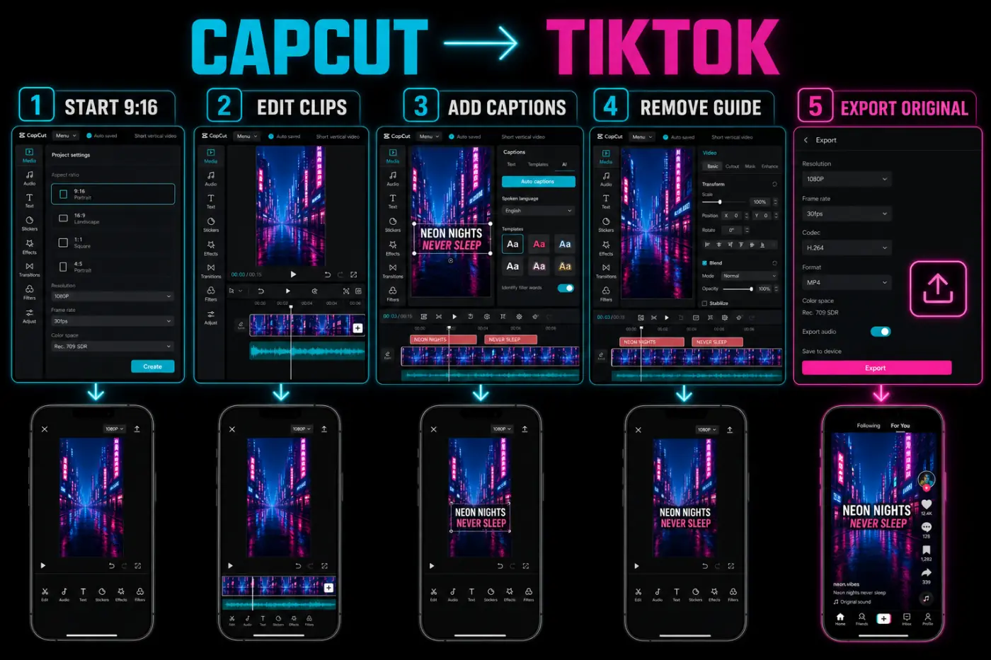 CapCut to TikTok workflow from 9:16 project through original export