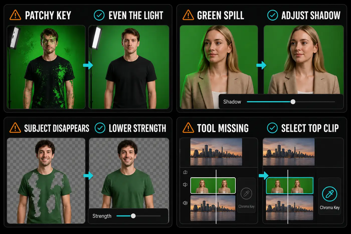 CapCut green screen fixes for patchy keys, spill, missing subjects and hidden tools