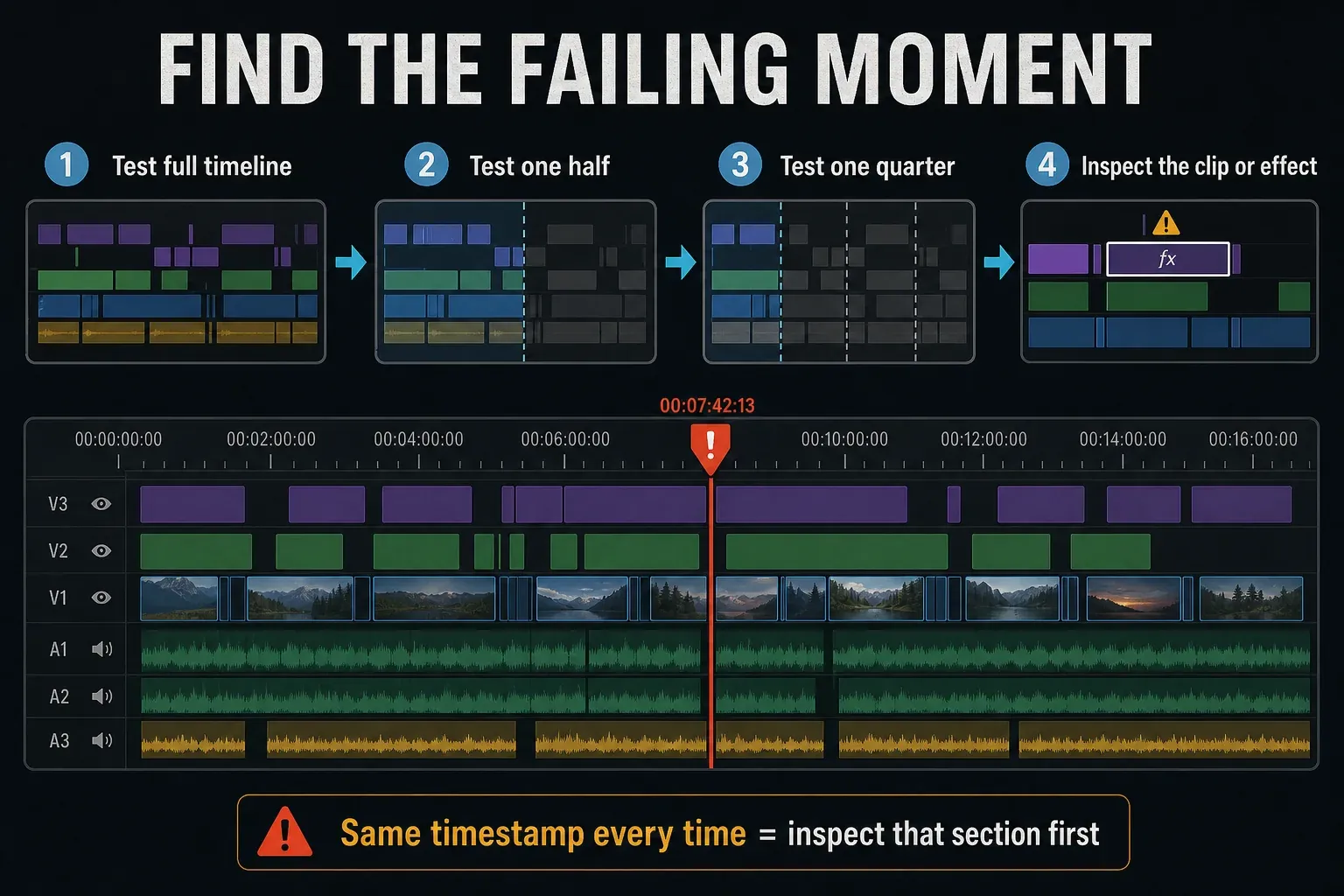 Binary timeline method to isolate the clip or effect crashing CapCut