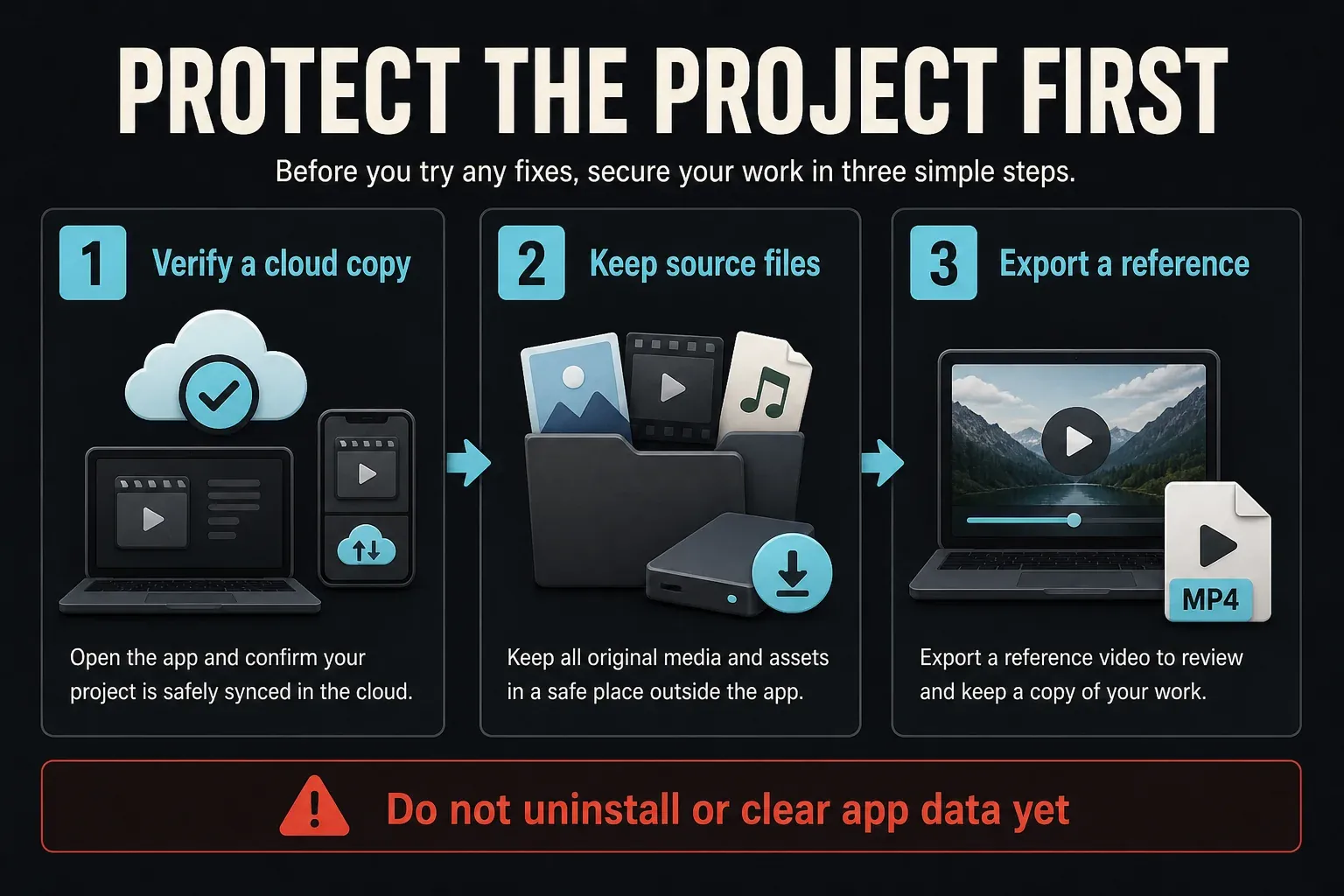 Three project safety steps before troubleshooting CapCut crashes
