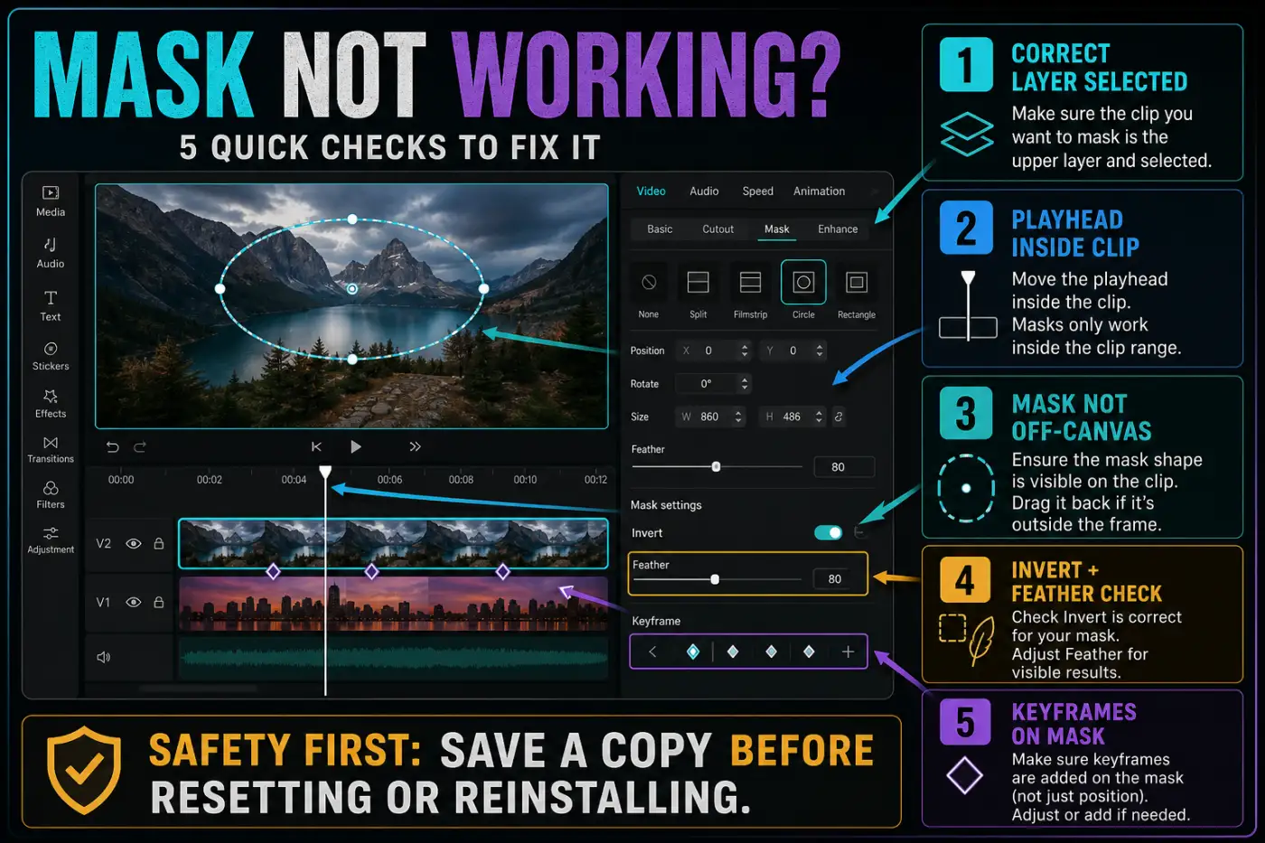 Five checks when a CapCut mask or its keyframes are not working