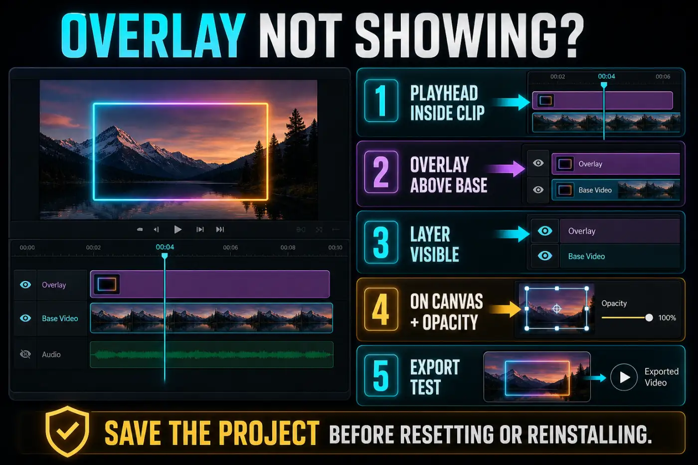 Five checks when a CapCut overlay is not visible in the preview or export