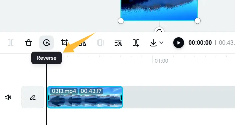 Reverse button above a selected clip in CapCut Web