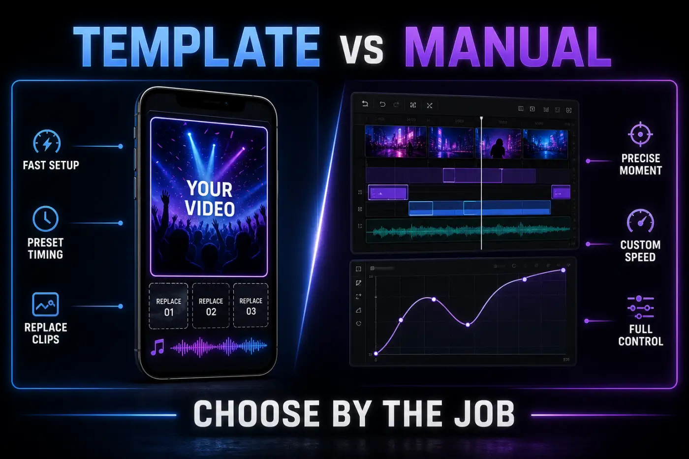 CapCut slow motion template compared with manual speed curve editing