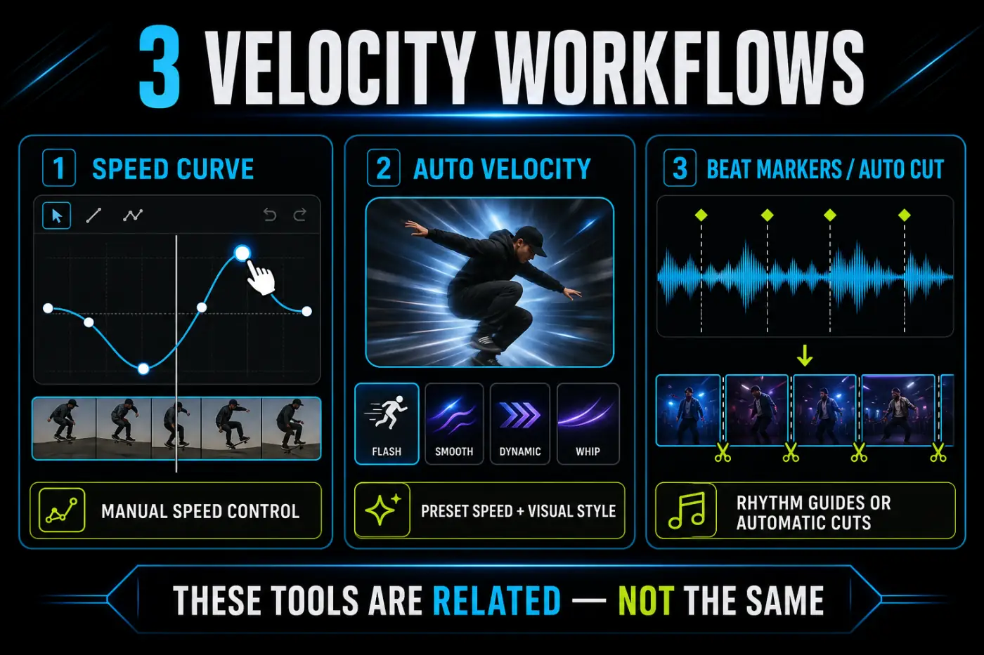 CapCut velocity tool chooser for Speed Curve, Auto Velocity, beat markers and Auto Cut