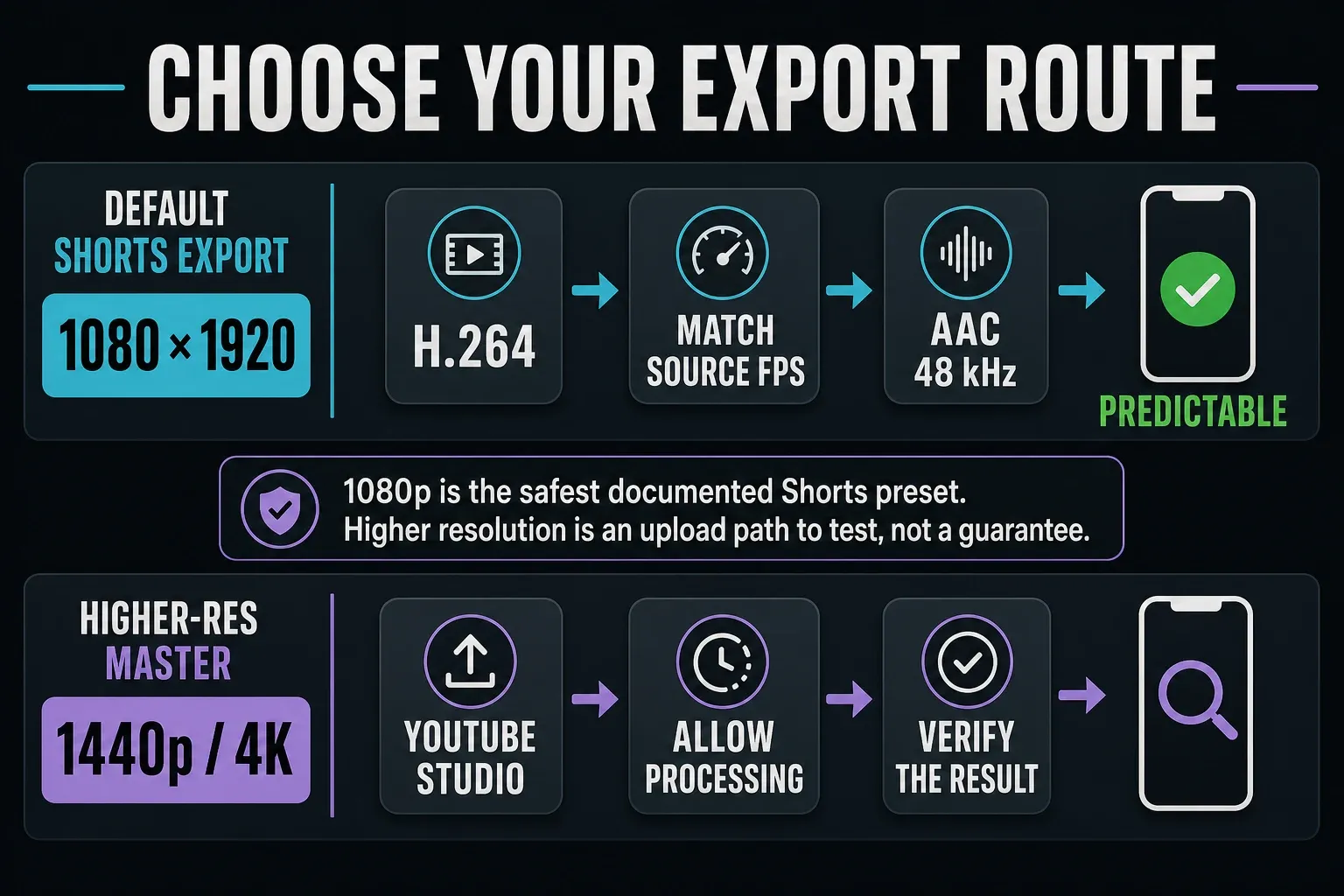 Two CapCut export routes for a 1080p Short or higher-resolution YouTube Studio test