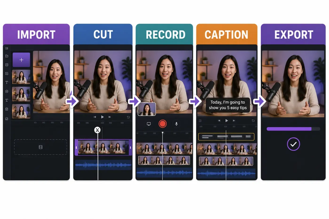 Clipchamp beginner workflow from importing and cutting through recording captions and export
