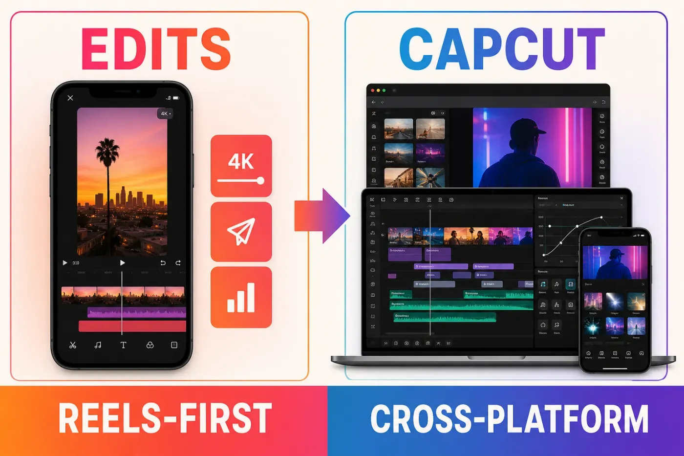 Instagram Edits Reels-first mobile workflow compared with CapCut cross-platform editing