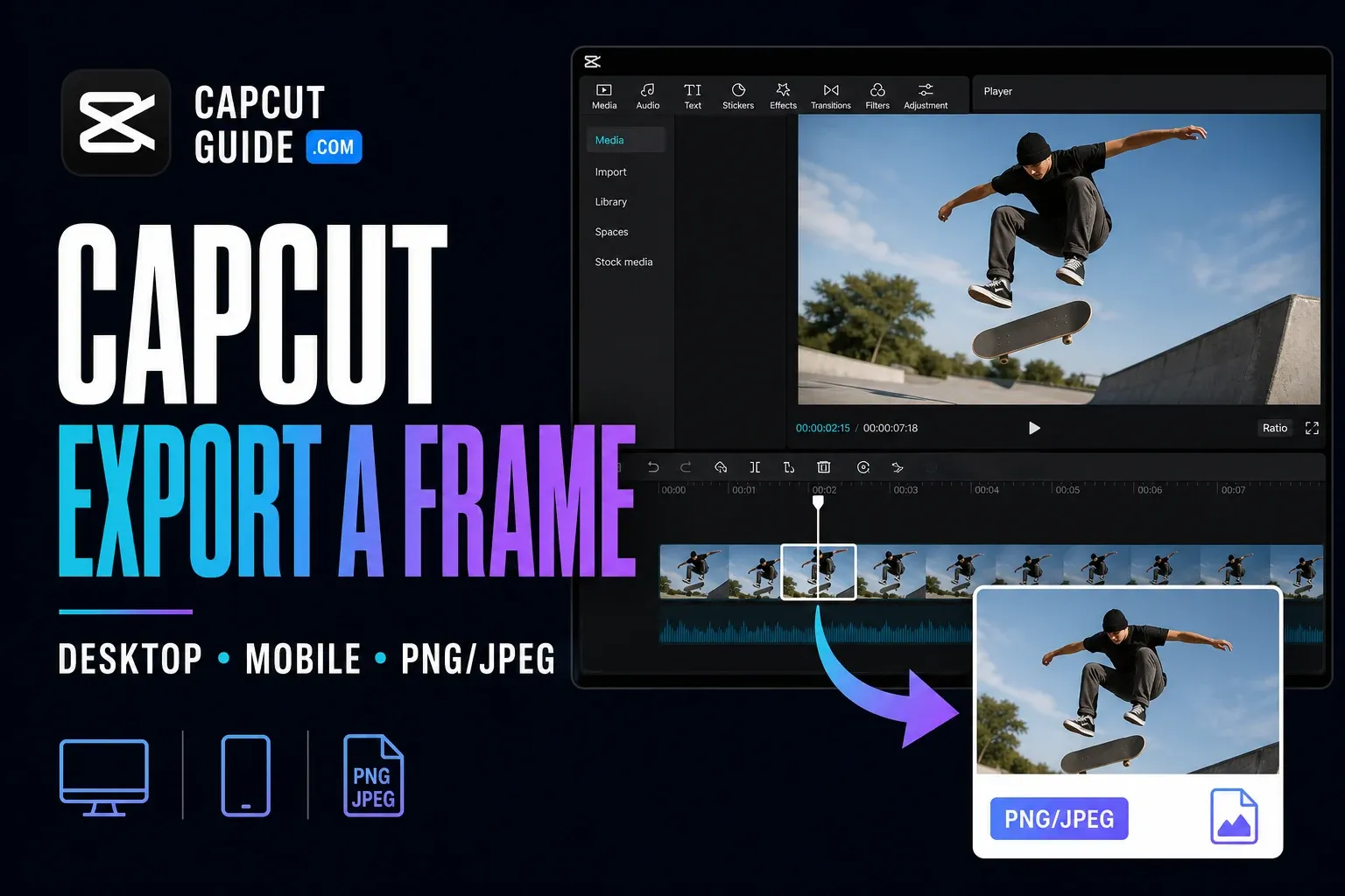 CapCut timeline turning one video moment into a separate still image