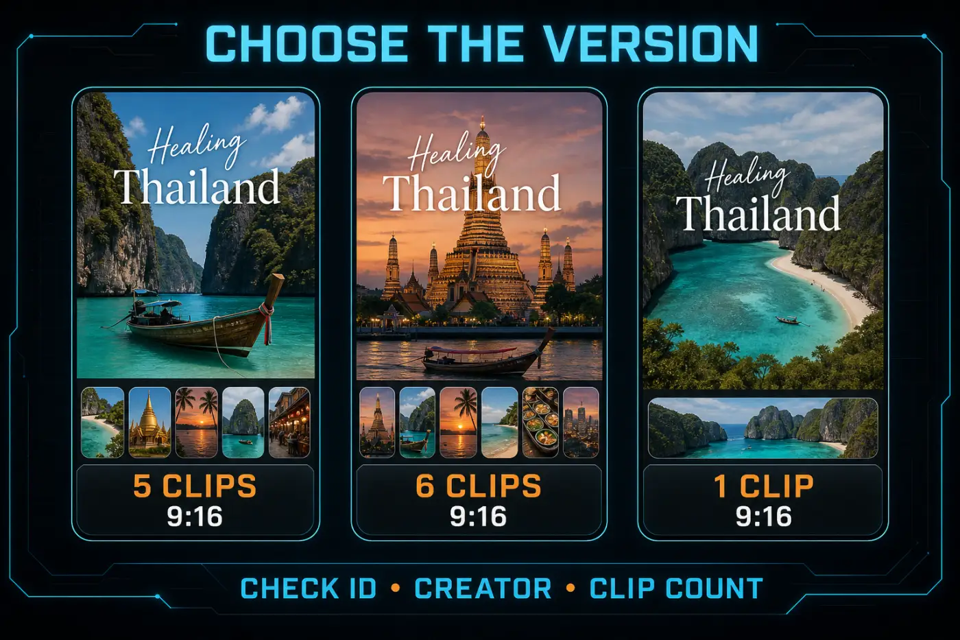 Healing Thailand CapCut template versions requiring five, six or one clip