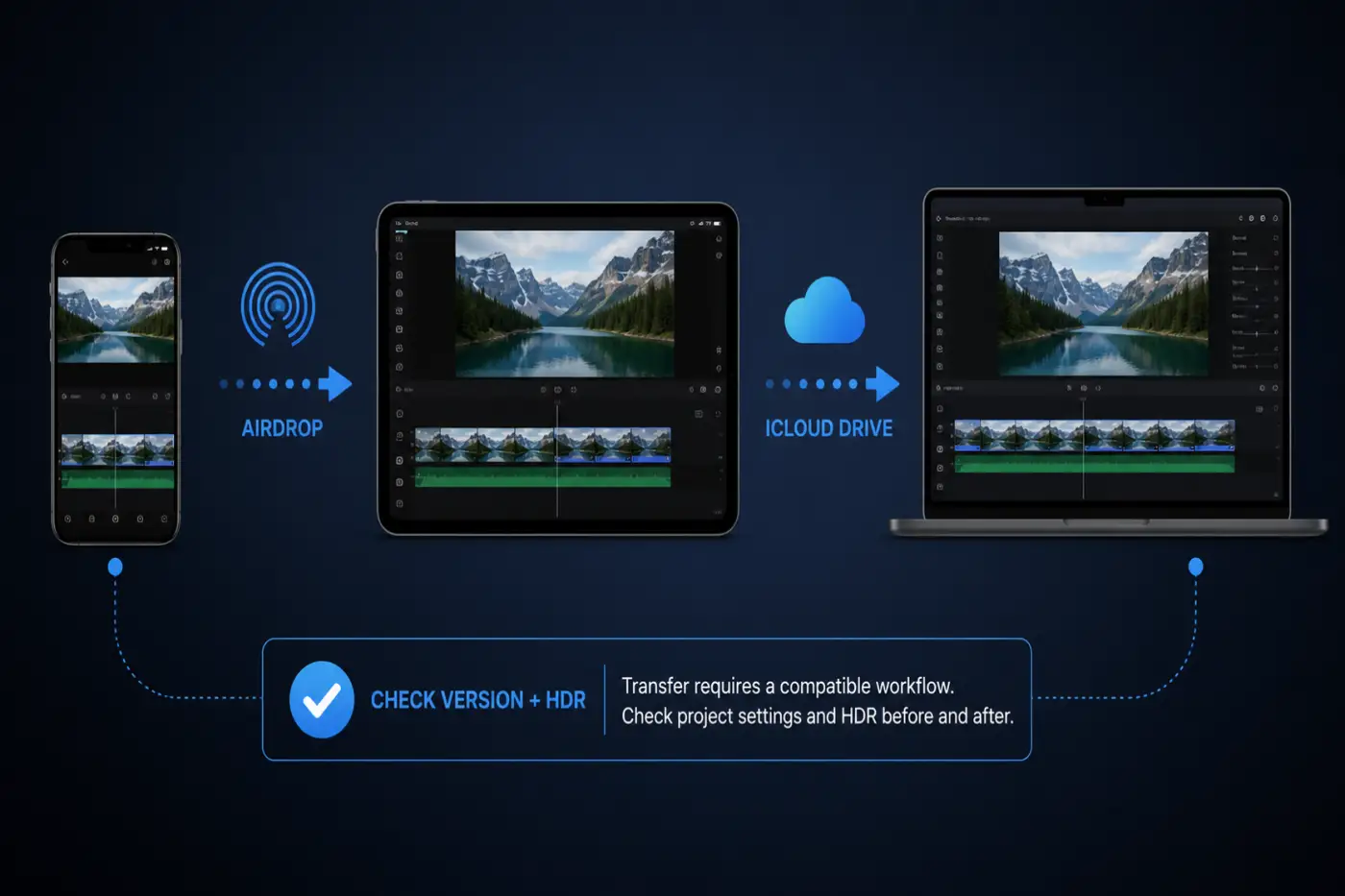 iMovie project handoff from iPhone to iPad and Mac using AirDrop and iCloud Drive