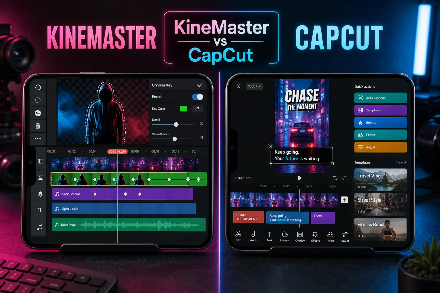 KineMaster layered mobile editor compared with CapCut phone editing workflow