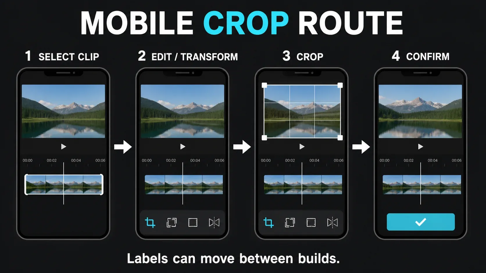 Mobile route to select a clip and open Crop in CapCut