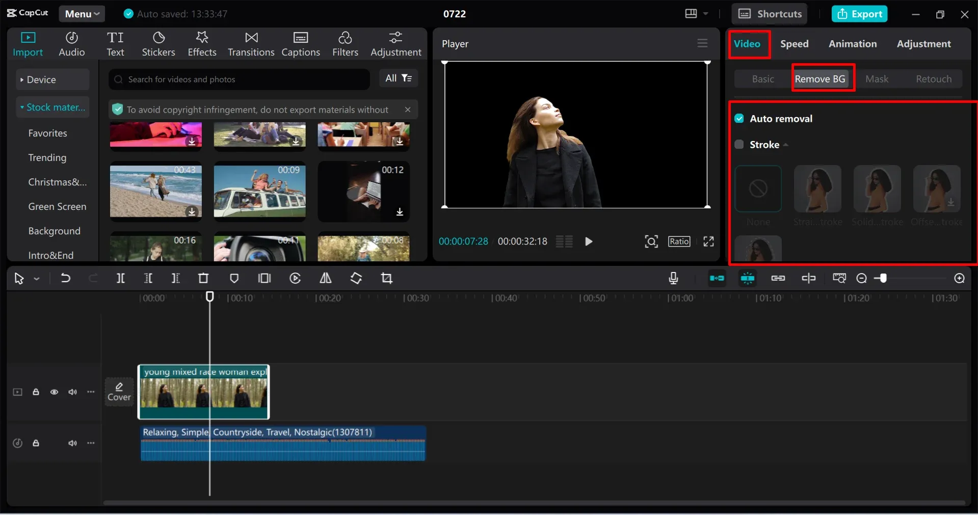 Official CapCut Desktop Video Remove BG and Auto removal panel