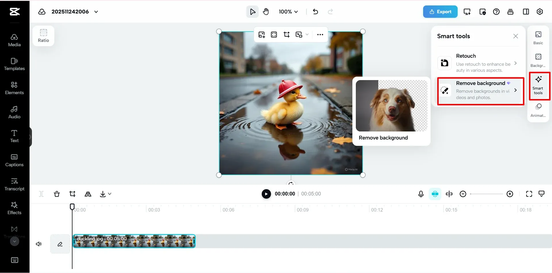 Official CapCut Web Smart tools Remove background control