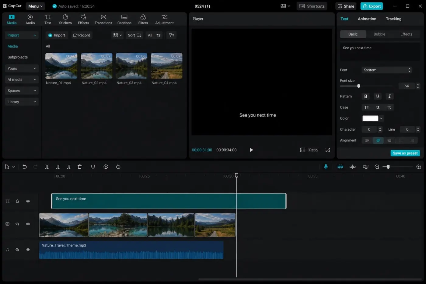 CapCut caption track extending past the final video clip and creating a black tail