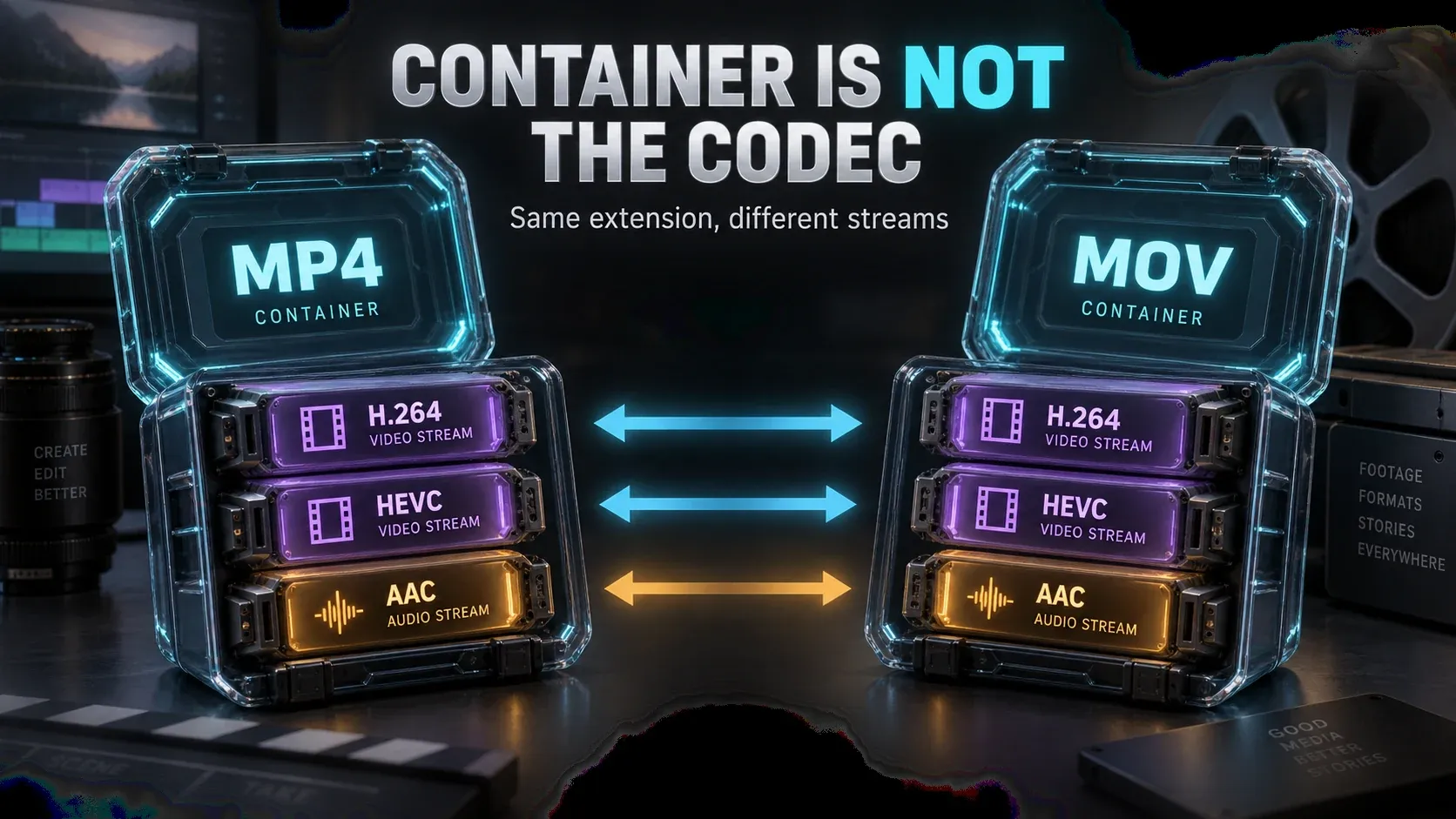 MP4 and MOV containers holding different video and audio codec combinations