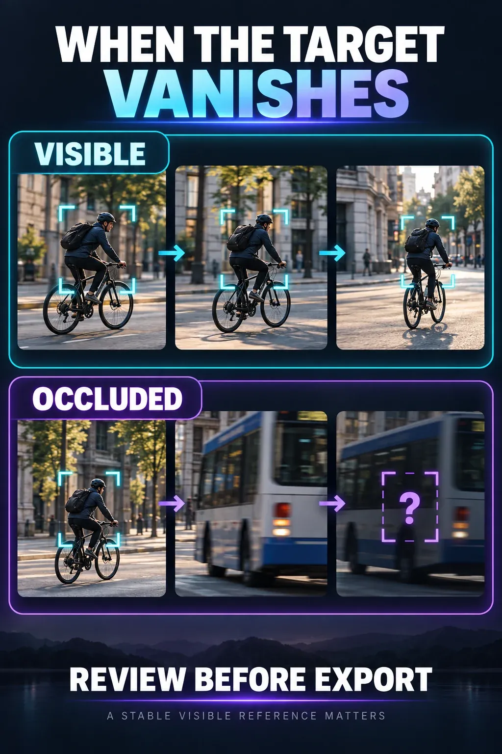 Illustration of a cyclist remaining visible and becoming briefly obscured