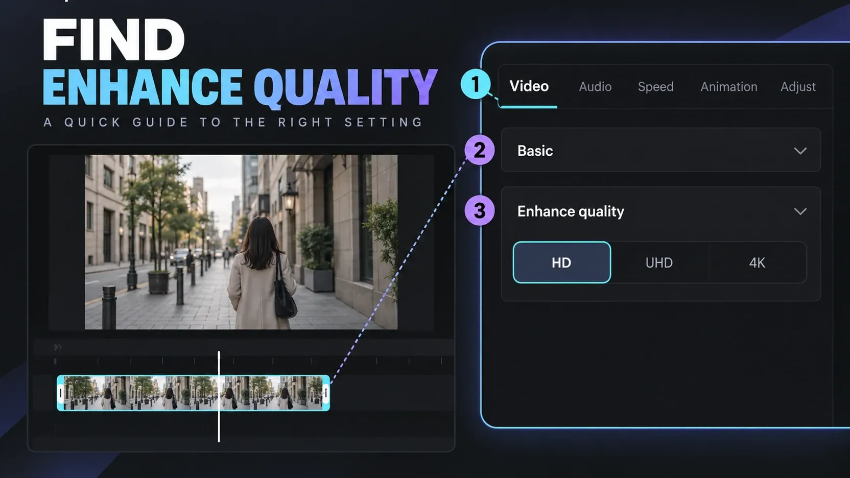 CapCut Enhance quality controls with HD UHD and 4K options