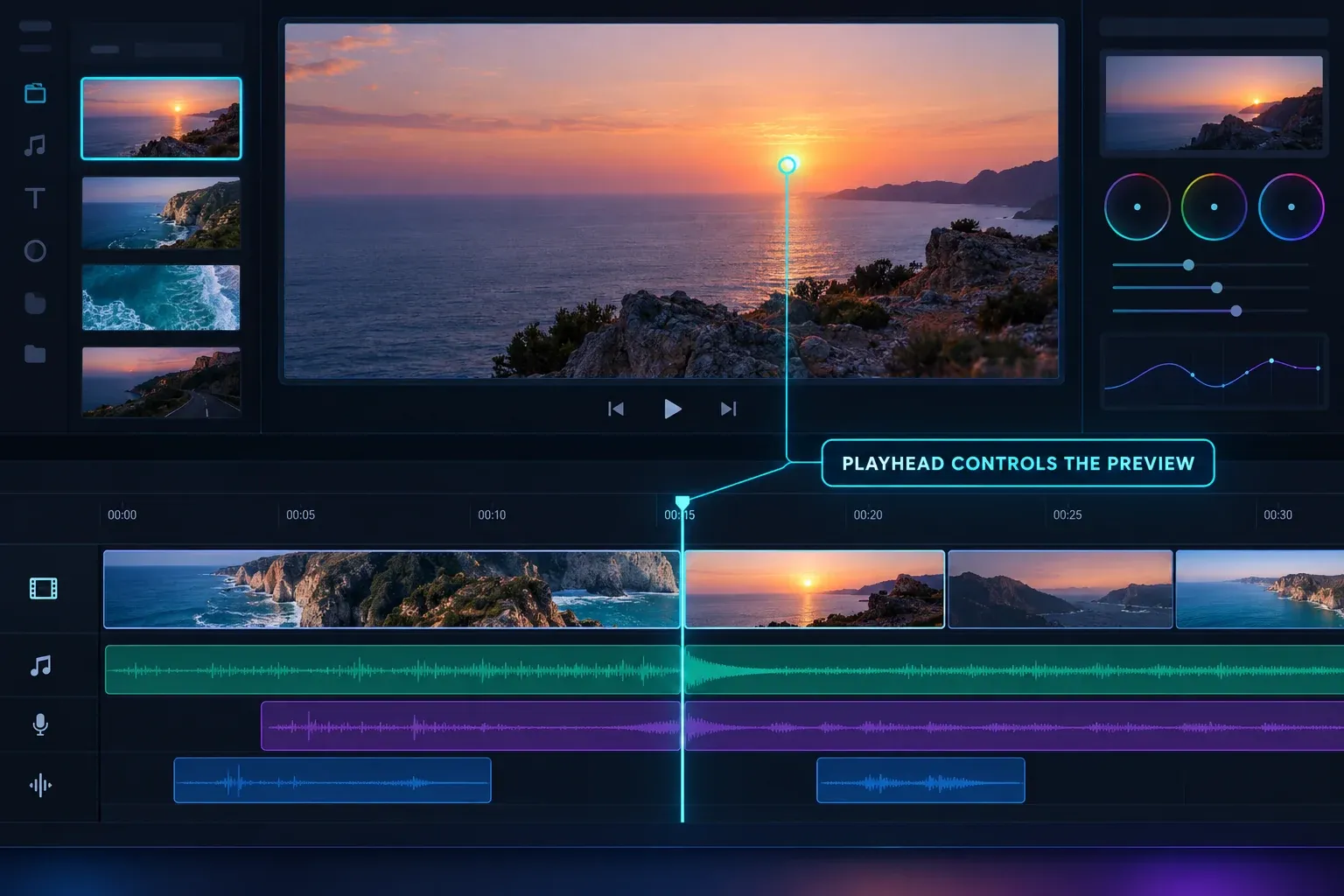 CapCut preview and timeline connected by the current playhead position