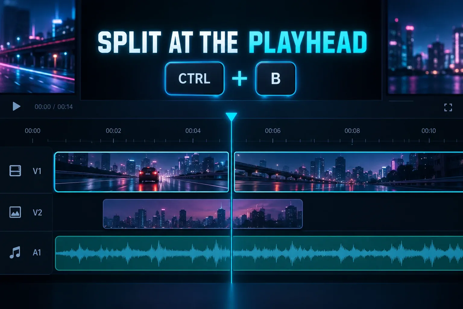 CapCut Split command dividing a selected clip at the playhead