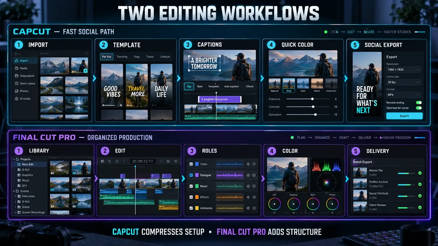 Workflow comparison from import to delivery