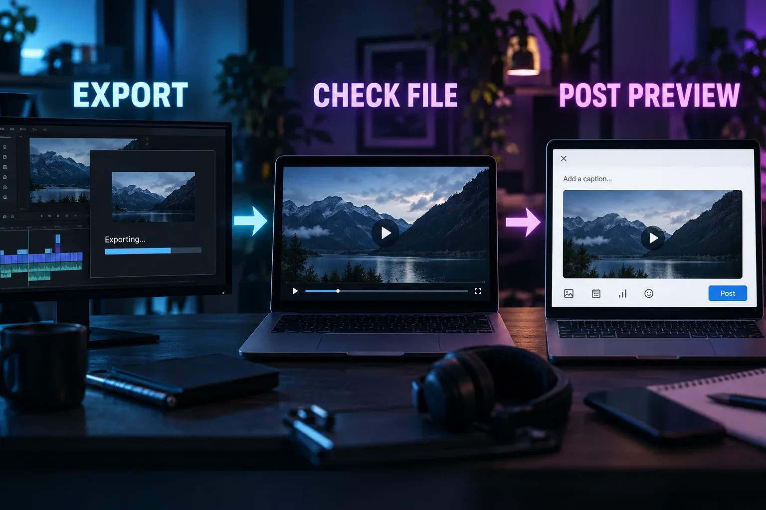 CapCut export followed by a saved-file review and the LinkedIn post composer