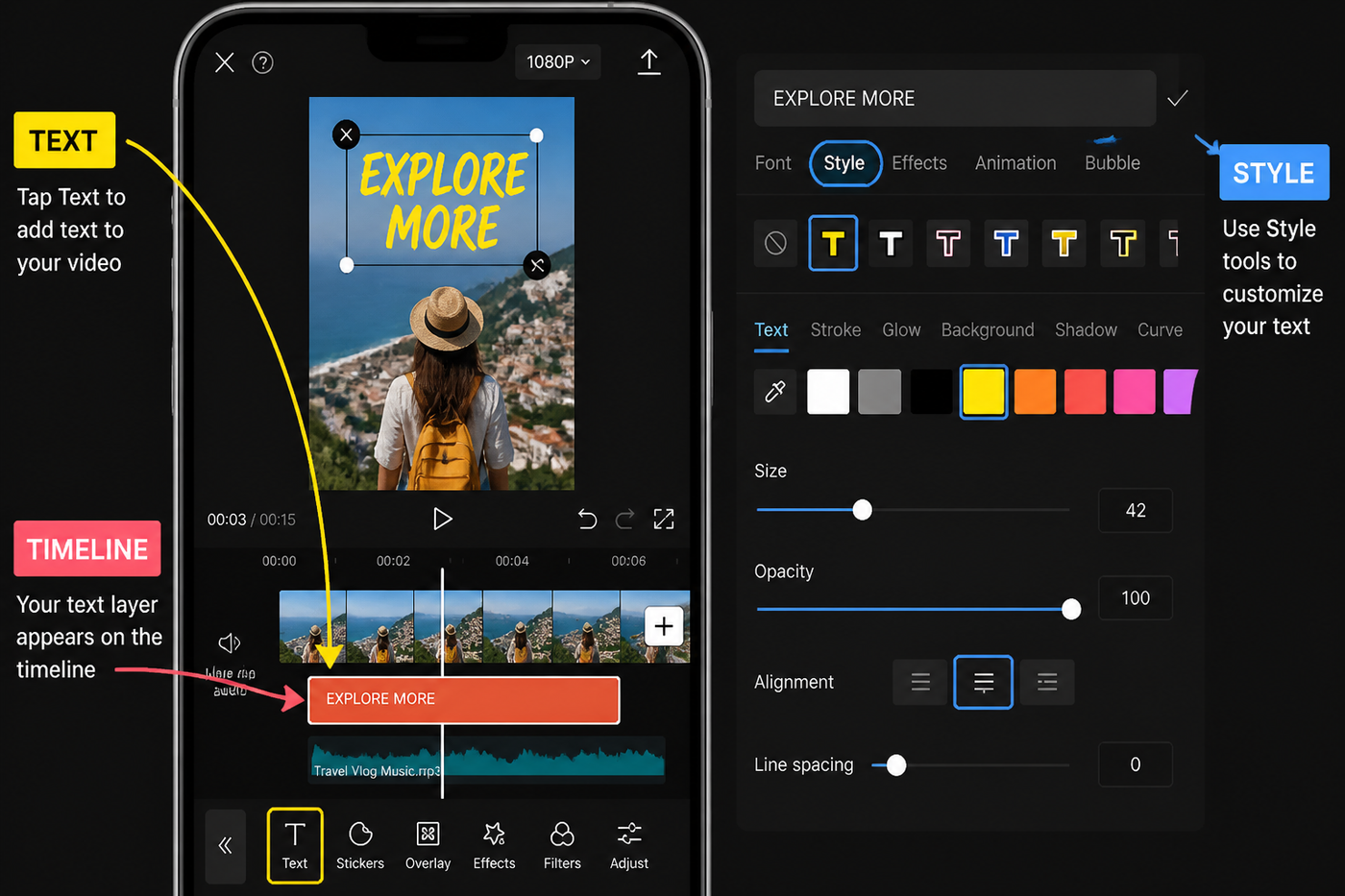 How to Add Text in CapCut: Animated, Stylized, Auto-Captions tutorial screenshot-style visual