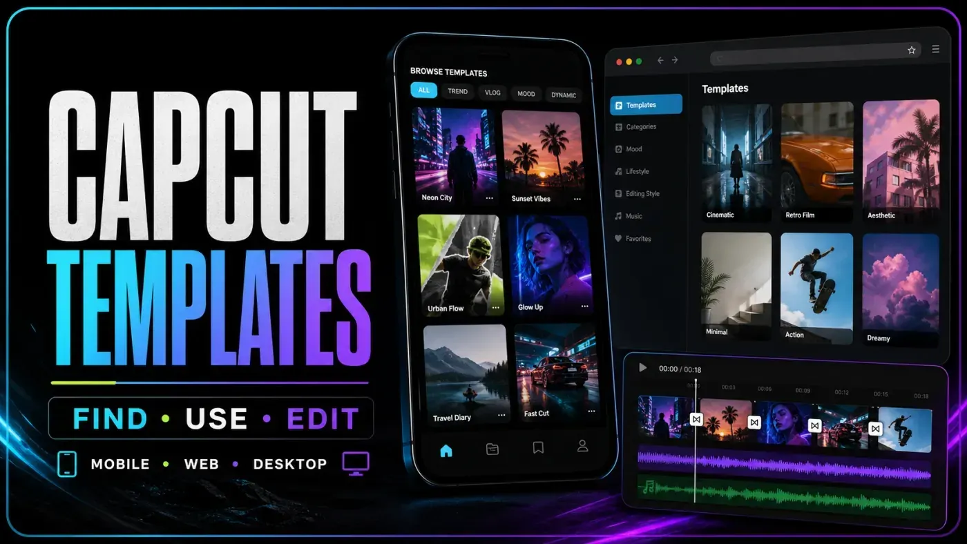 CapCut template gallery across mobile, web and desktop