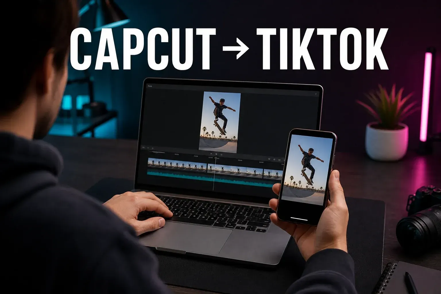 Creator checking a vertical CapCut edit on a phone before posting to TikTok