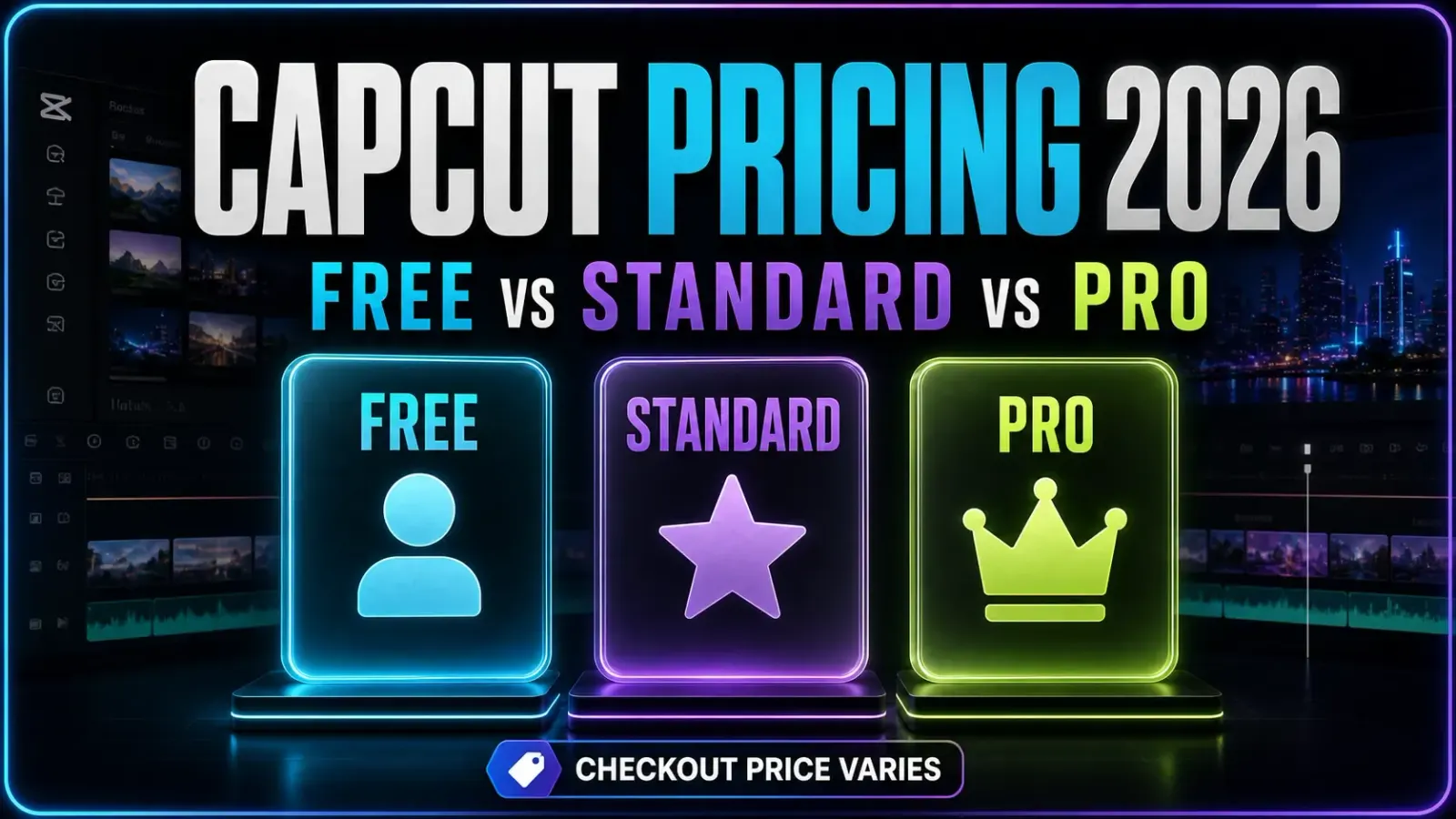 CapCut Free, Standard and Pro pricing comparison for 2026