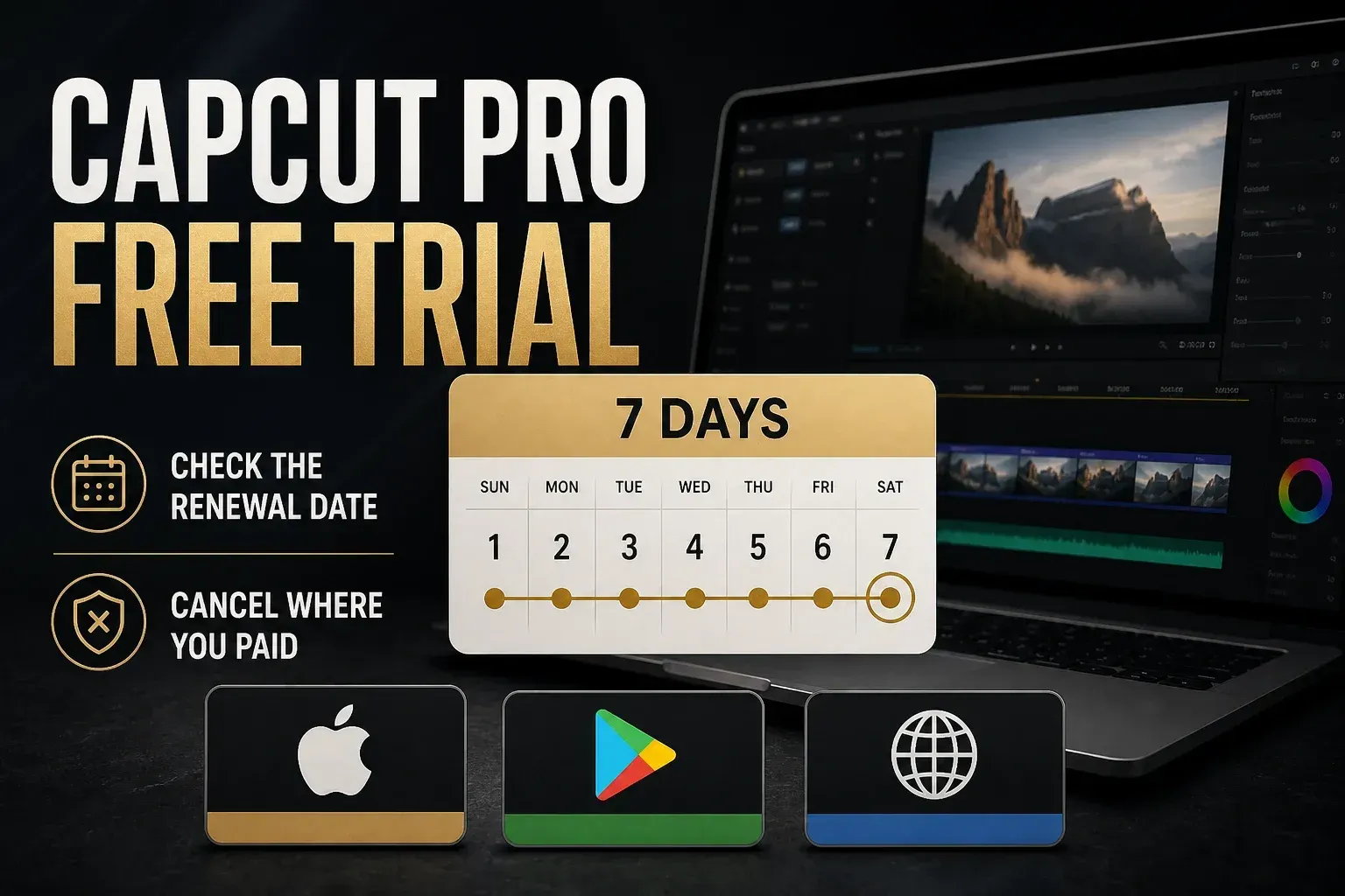 CapCut Pro seven-day free trial guide with renewal date and billing owner checks