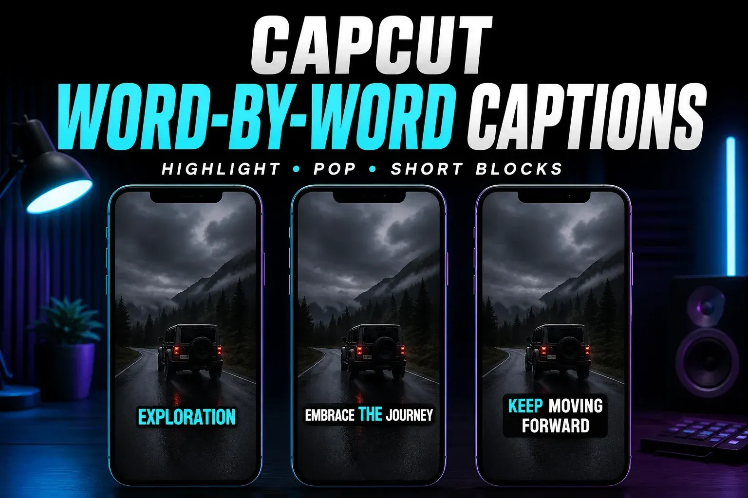 CapCut word-by-word captions compared as one-word pop-ups, active-word highlighting and short blocks