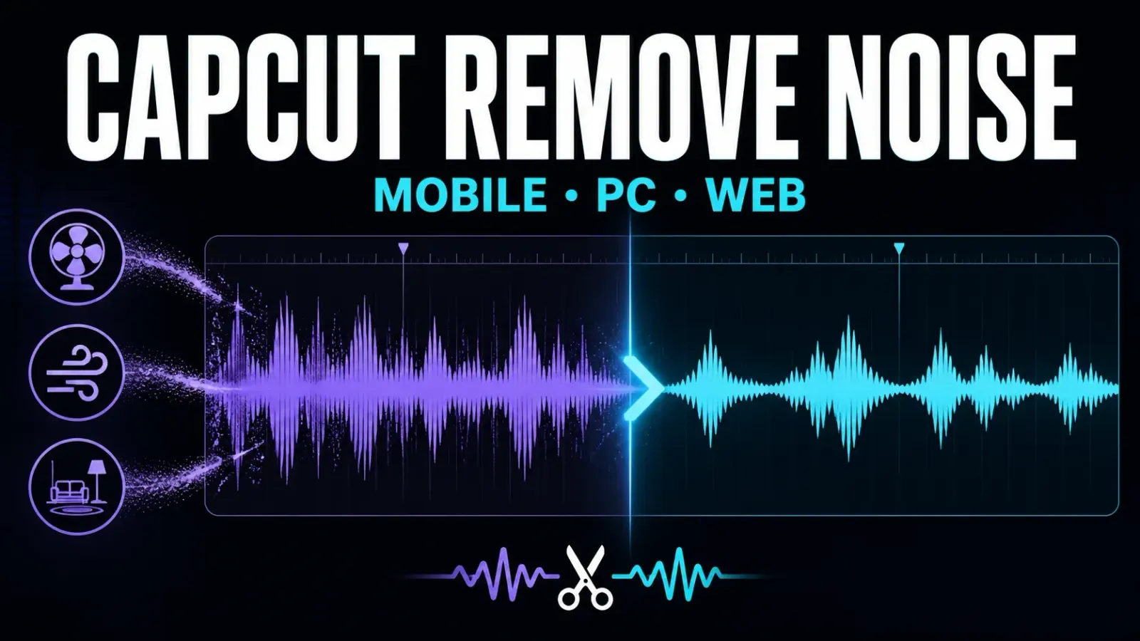 CapCut audio waveform before and after background noise reduction on Mobile PC and Web