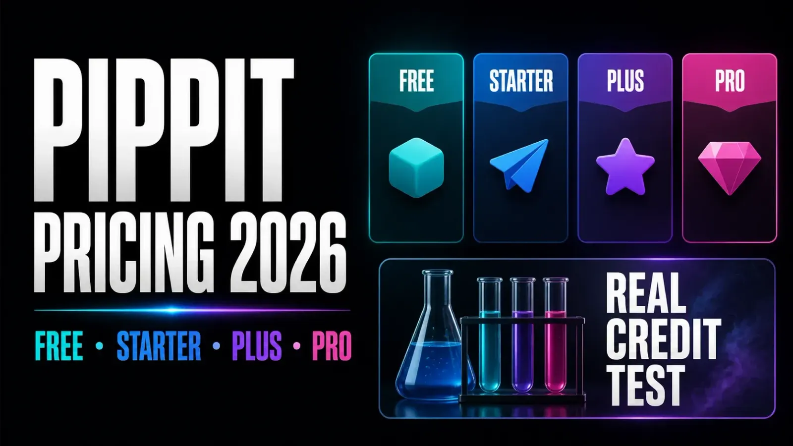Pippit pricing guide comparing Free, Starter, Plus and Pro plans with a real credit test