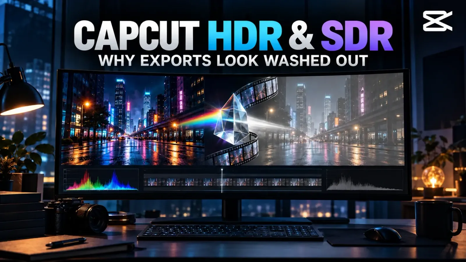 CapCut HDR and SDR export mismatch shown at a dark video editing workstation