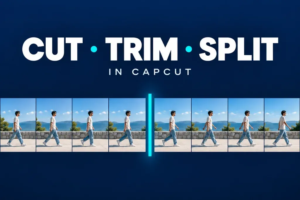 Walking sequence split into two retained sections at a cyan cut line