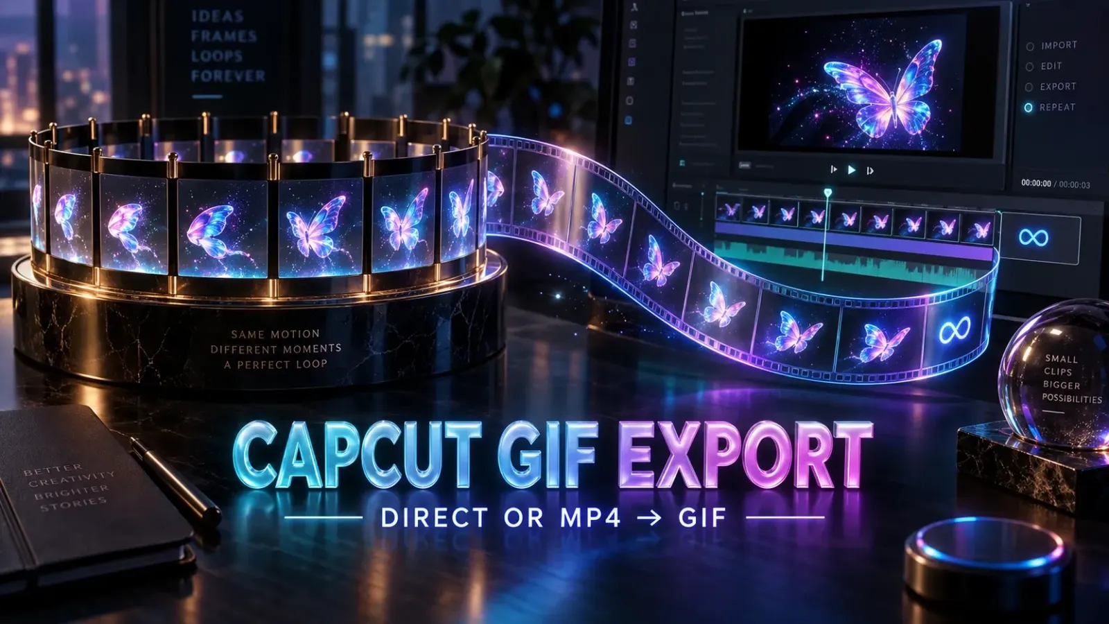 CapCut GIF export workflow with a looping sequence and video timeline