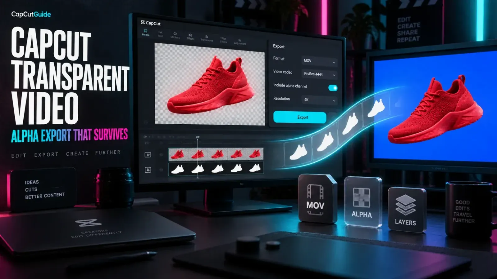 Transparent video export workflow in CapCut with an alpha channel